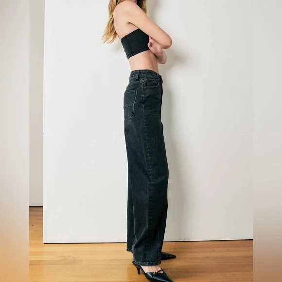 Vibrant M.I.U. Jeans Women's Juniors Size 1 Black Distressed High Rise Wide Leg - Picture 1 of 12